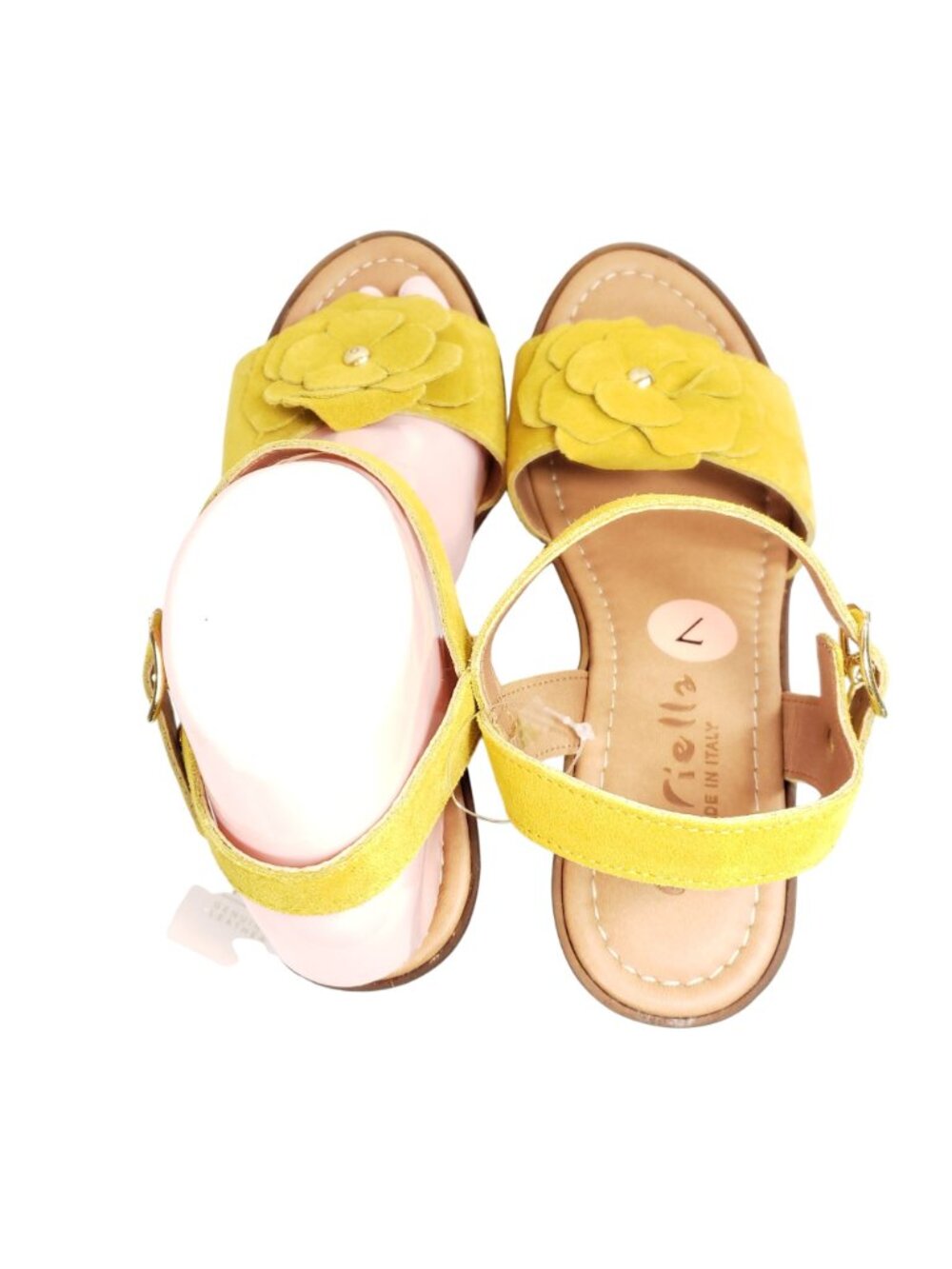 Mariella Wedge Heel Sandals Women's 7 Gold Faux Suede Leather - Picture 7 of 8
